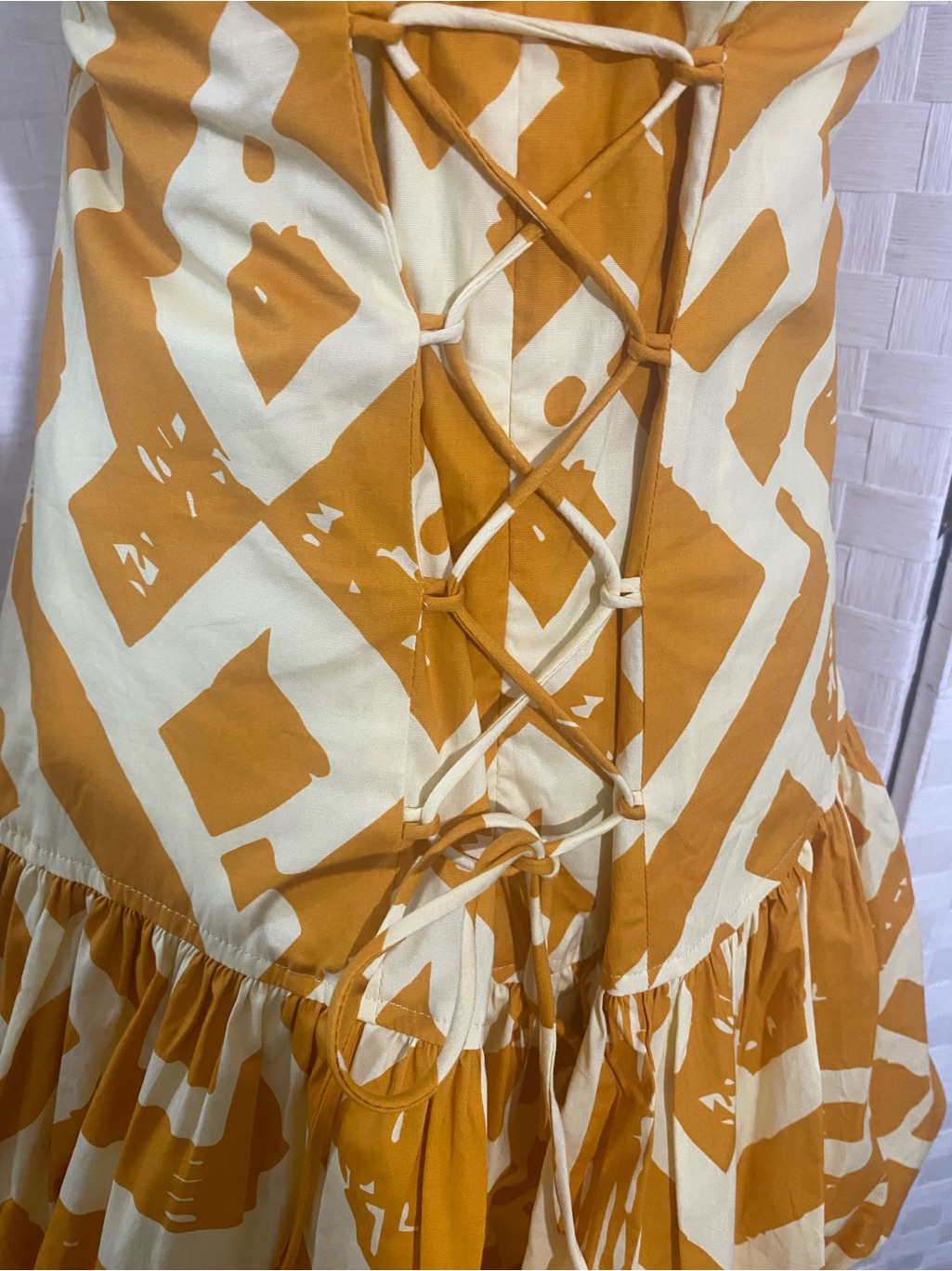 Mwt: D’iyanu Strapless Mustard Geometric Print Bubble Hem Mini Dress — image 7 of 8